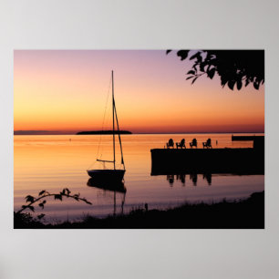 Sunset on Lake Silhouette Poster