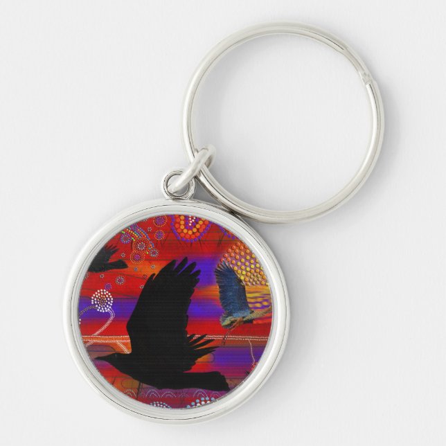 Sunset on Lake Wendouree Australian Aboriginal Art Keychain (Front)