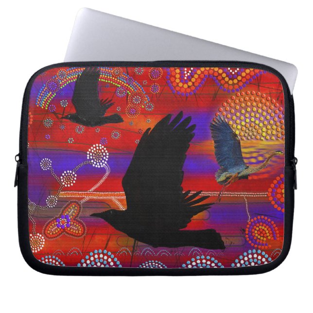 Sunset on Lake Wendouree Australian Aboriginal Art Laptop Sleeve (Front)