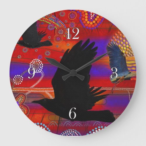 Sunset on Lake Wendouree Australian Aboriginal Art Large Clock
