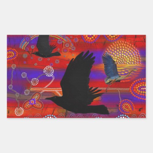 Sunset on Lake Wendouree Australian Aboriginal Art Rectangular Sticker