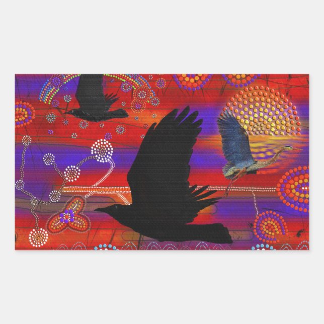 Sunset on Lake Wendouree Australian Aboriginal Art Rectangular Sticker (Front)