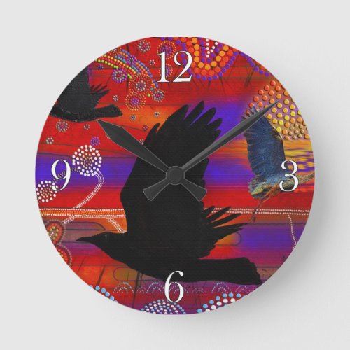 Sunset on Lake Wendouree Australian Aboriginal Art Round Clock