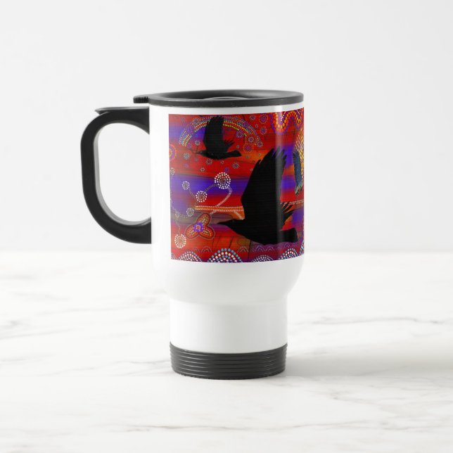 Sunset on Lake Wendouree Australian Aboriginal Art Travel Mug (Left)