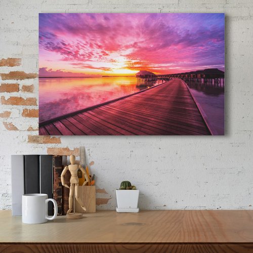 Sunset on Maldives Island  Water Villas Resort Canvas Print