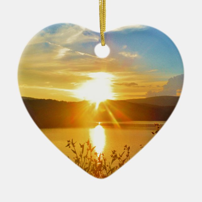 Sunset on mountain Lake Arrowhead Ceramic Ornament (Front)