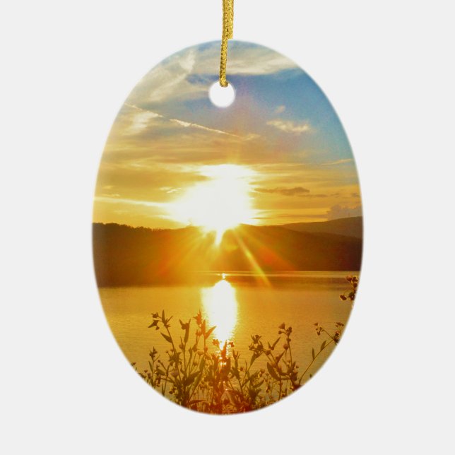 Sunset on mountain Lake Arrowhead Ceramic Ornament (Front)