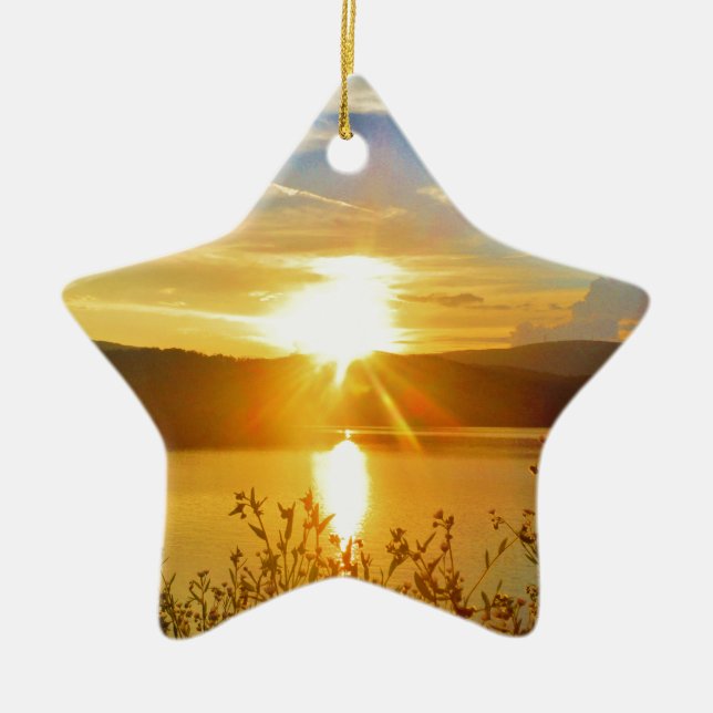 Sunset on mountain Lake Arrowhead Ceramic Ornament (Front)