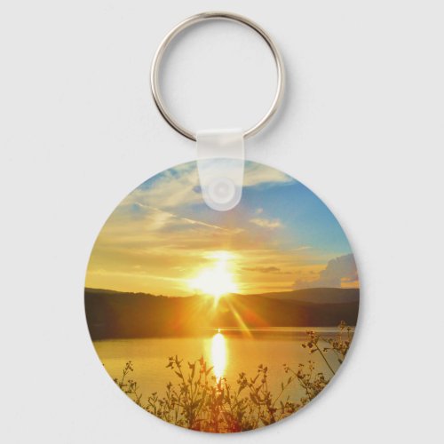 Sunset on mountain Lake Arrowhead Keychain