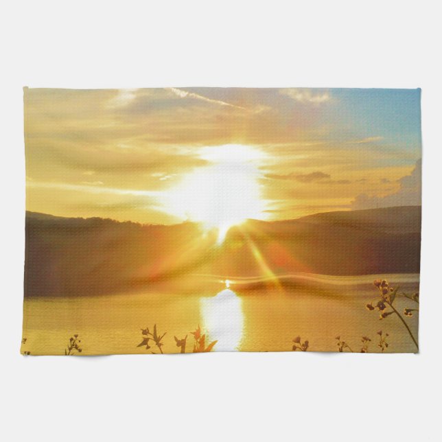 Sunset on mountain Lake Arrowhead Kitchen Towel (Horizontal)