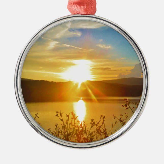 Sunset on mountain Lake Arrowhead Metal Ornament (Front)