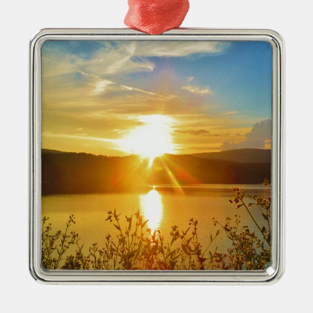 Sunset on mountain Lake Arrowhead Metal Ornament (Front)