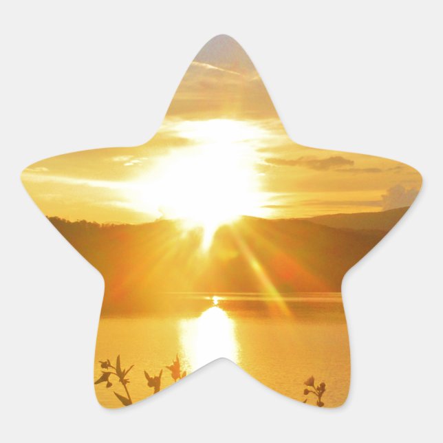 Sunset on mountain Lake Arrowhead Star Sticker (Front)