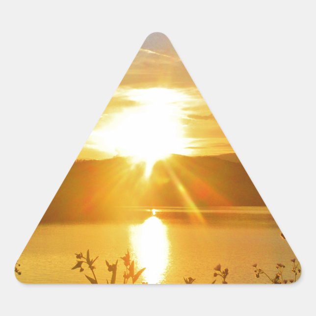 Sunset on mountain Lake Arrowhead Triangle Sticker (Front)