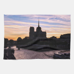 Sunset on Notre Dame de Paris - Paris, France Kitchen Towel