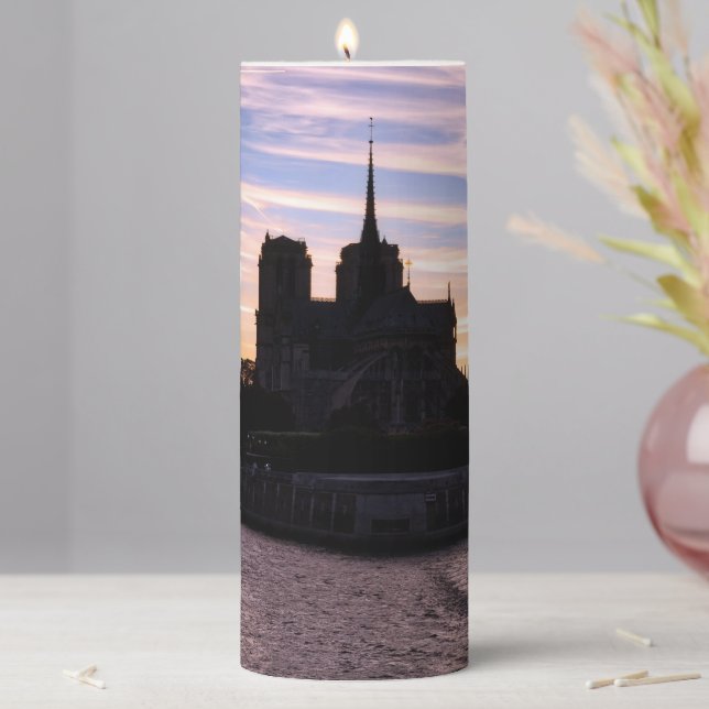 Sunset on Notre Dame de Paris - Paris, France Pillar Candle (In Situ)