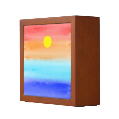 Sunset on ocean watercolor  Abstract art Ombre     Desk Organizer