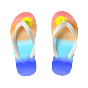 Sunset on ocean watercolor  Abstract art Ombre Kid's Flip Flops