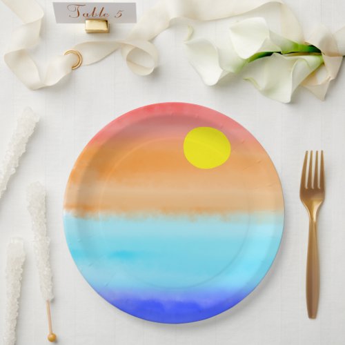 Sunset on ocean watercolor  Abstract art Ombre Paper Plates