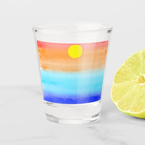 Sunset on ocean watercolor  Abstract art Ombre  Shot Glass