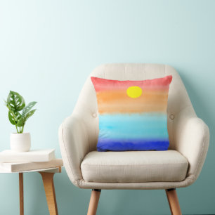 Sunset on ocean watercolor Abstract art Ombre Throw Pillow