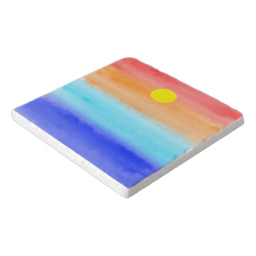 Sunset on ocean watercolor  Abstract art Ombre  Trivet