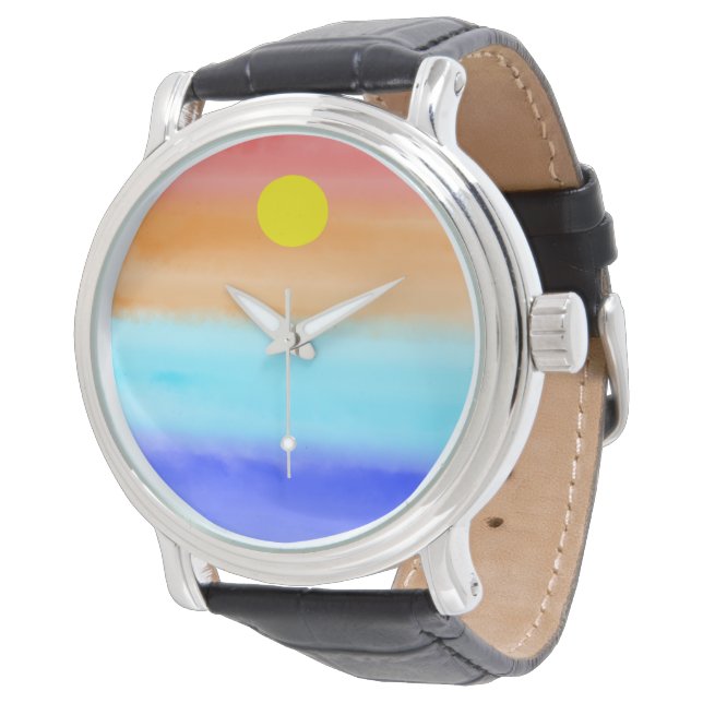 Sunset on ocean watercolor  Abstract art Ombre Watch (Angled)