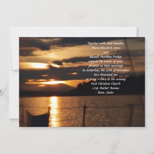 Sunset on on a Sail Boat Wedding Custom Announcements