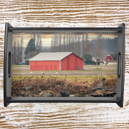 Sunset on Red Barn at Fir Island Farm Serving Tray