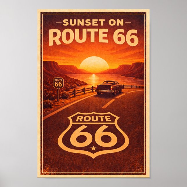 Sunset on Route 66 Litho Poster (Front)