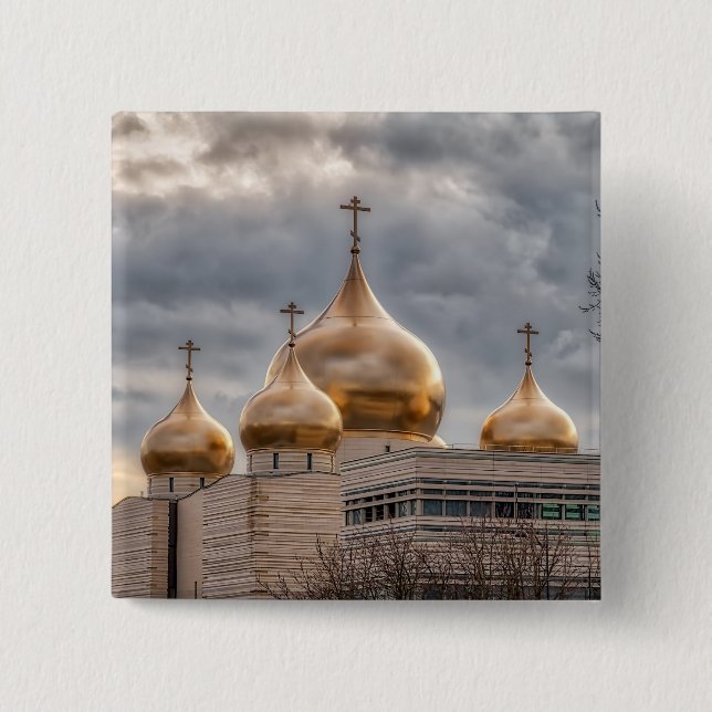 Sunset on Russian Orthodox Cathedral in Paris Button (Front)