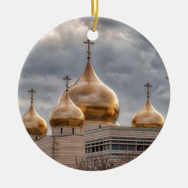 Sunset on Russian Orthodox Cathedral in Paris Ceramic Ornament (Front)