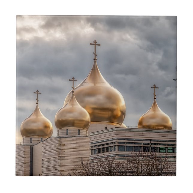 Sunset on Russian Orthodox Cathedral in Paris Ceramic Tile (Front)