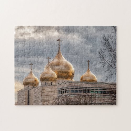 Sunset on Russian Orthodox Cathedral in Paris Jigsaw Puzzle