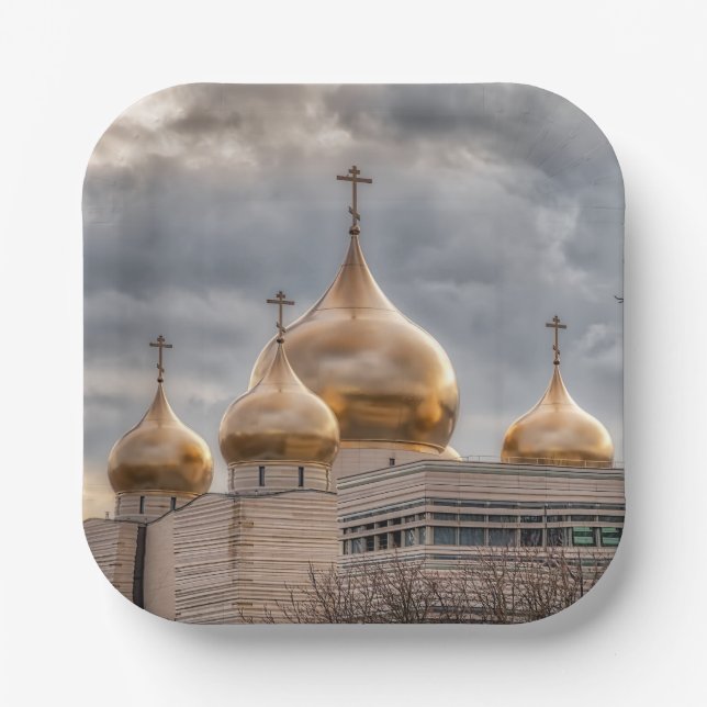 Sunset on Russian Orthodox Cathedral in Paris Paper Plates (Front)