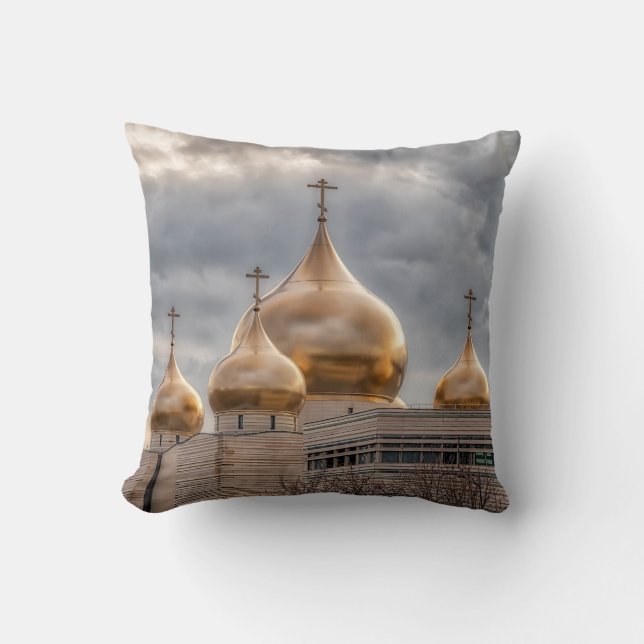 Sunset on Russian Orthodox Cathedral in Paris Throw Pillow (Front)