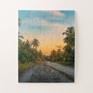 Sunset on Sandy Beach Path Jigsaw Puzzle