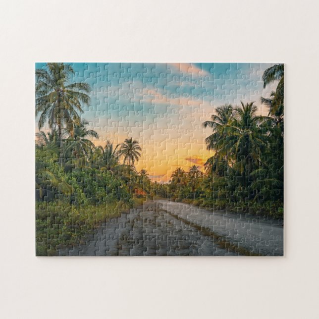 Sunset on Sandy Beach Path Jigsaw Puzzle (Horizontal)
