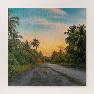Sunset on Sandy Beach Path Jigsaw Puzzle