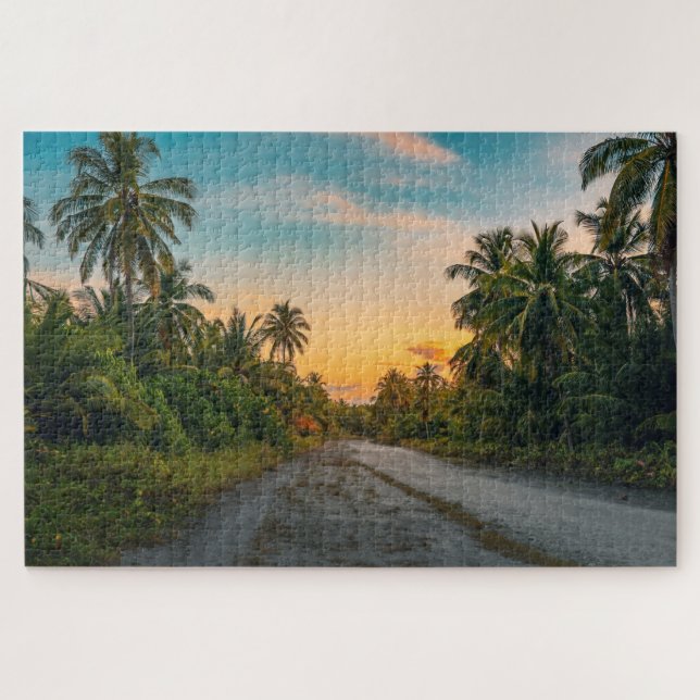 Sunset on Sandy Beach Path Jigsaw Puzzle (Horizontal)