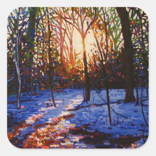 Sunset on snow 2010 square sticker