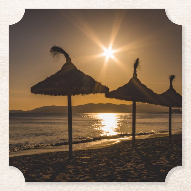 Sunset on the beach, Mallorca, Spain Paper Coaster (Front)