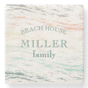 sunset on the beach monogram beach house stone coaster