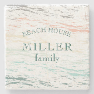 sunset on the beach monogram beach house stone coaster