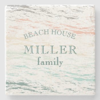 Sunset On The Beach Monogram Beach House Stone Coaster by World_of_Jay_Art at Zazzle