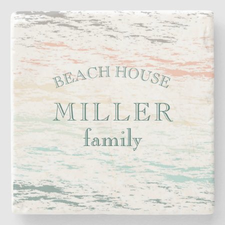 Sunset On The Beach Monogram Beach House Stone Coaster