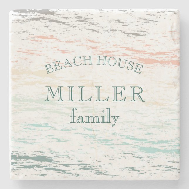 sunset on the beach monogram beach house stone coaster (Front)