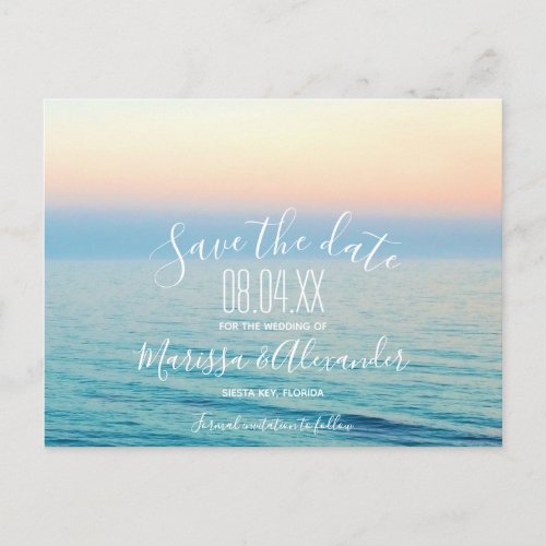 Sunset on the Beach Ocean Wedding Save the Dates Announcement Postcard