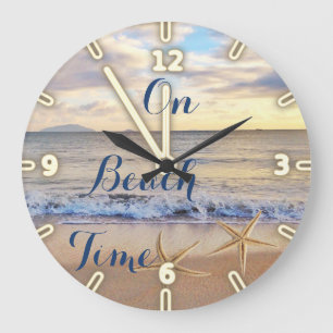 Sunset On The Beach, Sea stars Large Clock