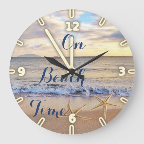 Sunset On The Beach Sea stars Large Clock
